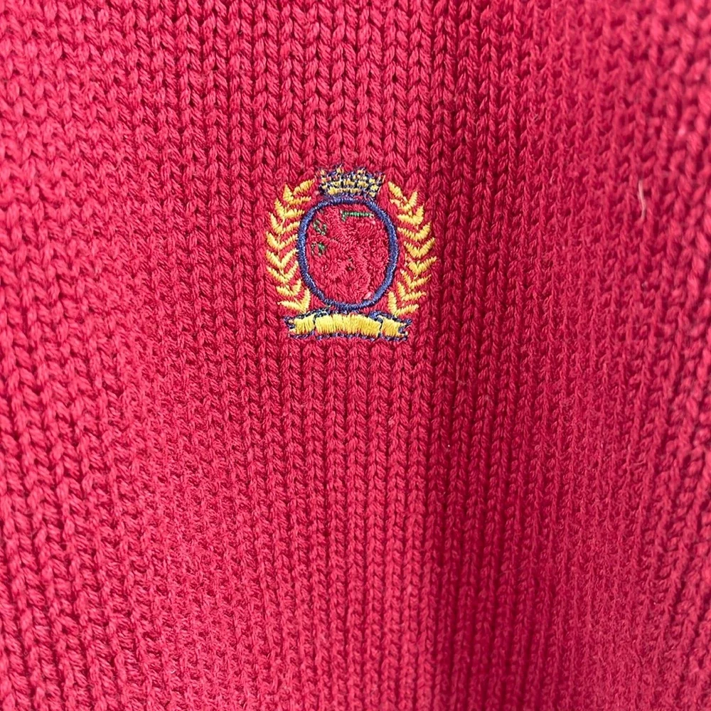 Vintage Y2K Tommy Hilfiger Chunky Knit Cranberry Red Crewneck Sweater Size XL
